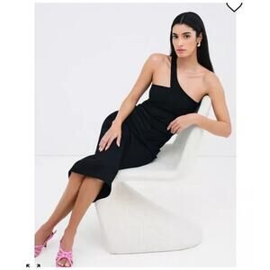 NWT Marcella Cameron One Shoulder Ponte Midi Dress Black Size XS